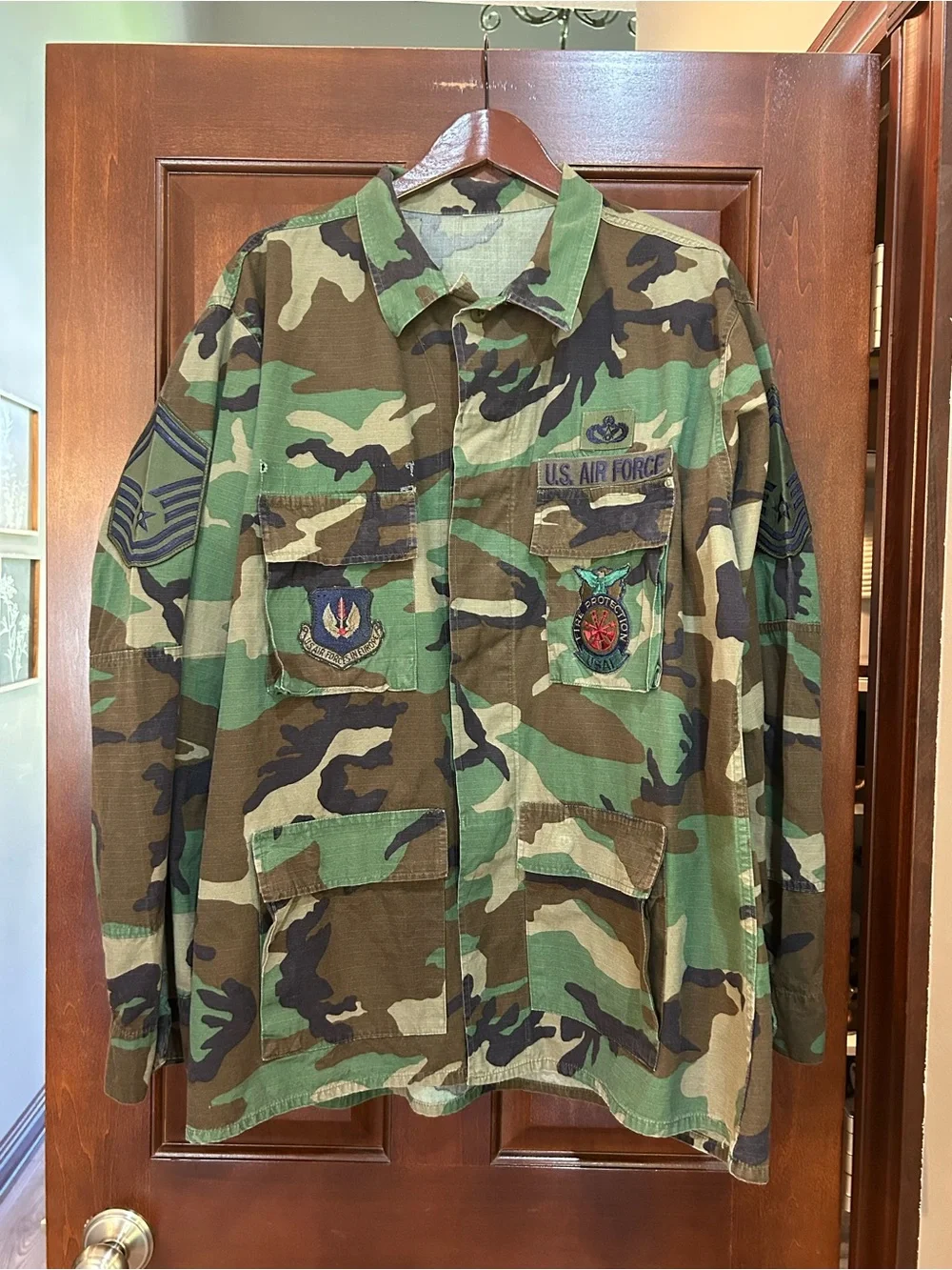 Vintage U.S. Air Force Woodland Camo BDU Jacket Fire Protection Military Shirt